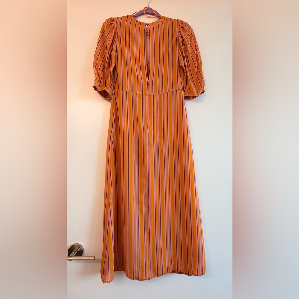 Elegant Striped Midi Dress in Orange and Purple - Picture 4 of 8